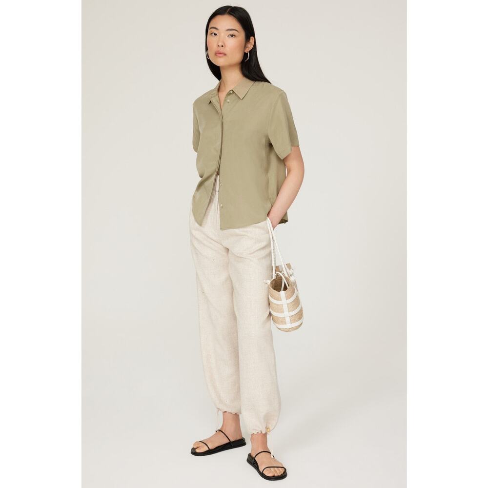 Samsoe Samsoe Mina Silver Sage Green Boxy Button Up Shirt Size Small